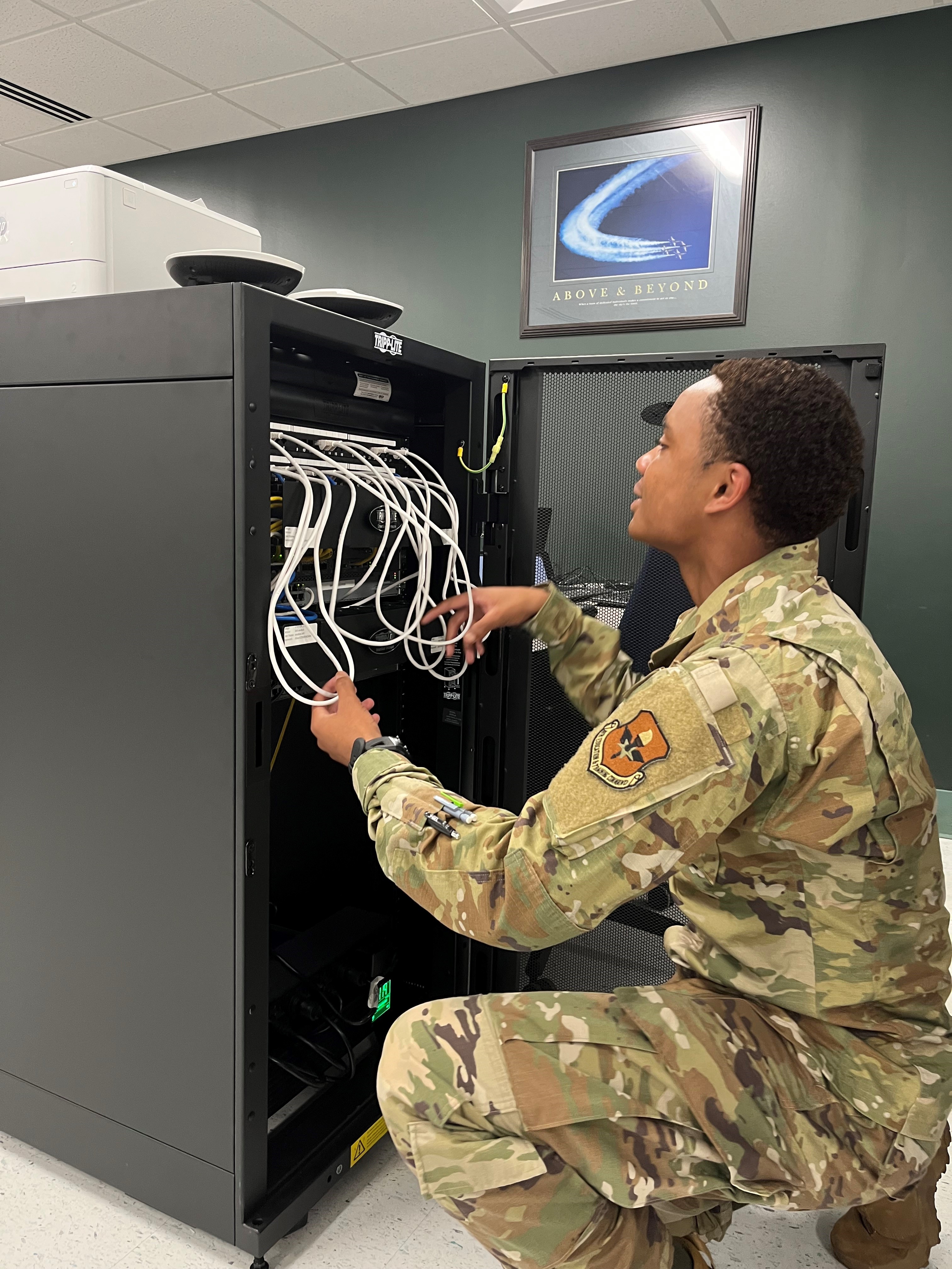 An Airman training for knowledge systems operations at Keesler Air Force Base.